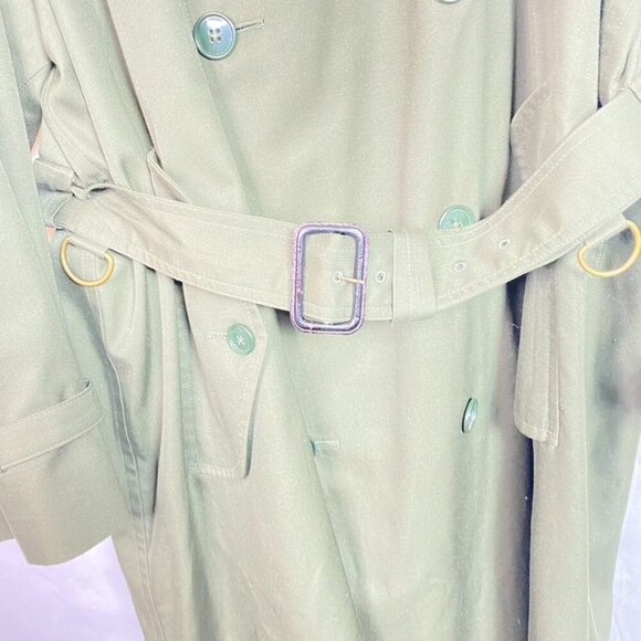 Vintage Full-Length Olive Green Austin Reed Trench Coat With Belt Sz 44R - Picture 12 of 16